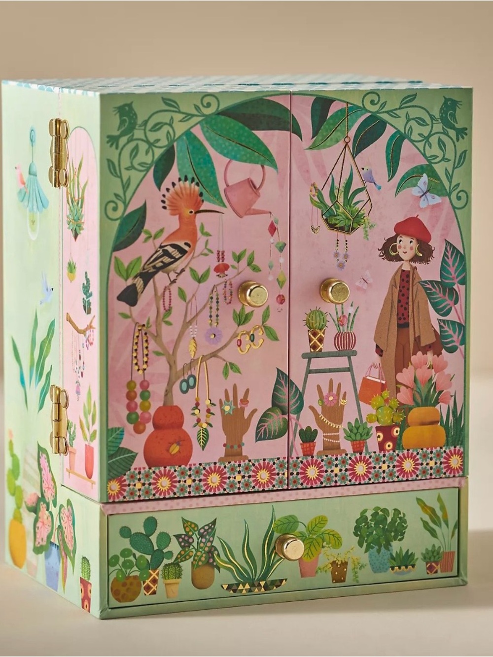 French Pink & Green Anthropology Jewelry Box
